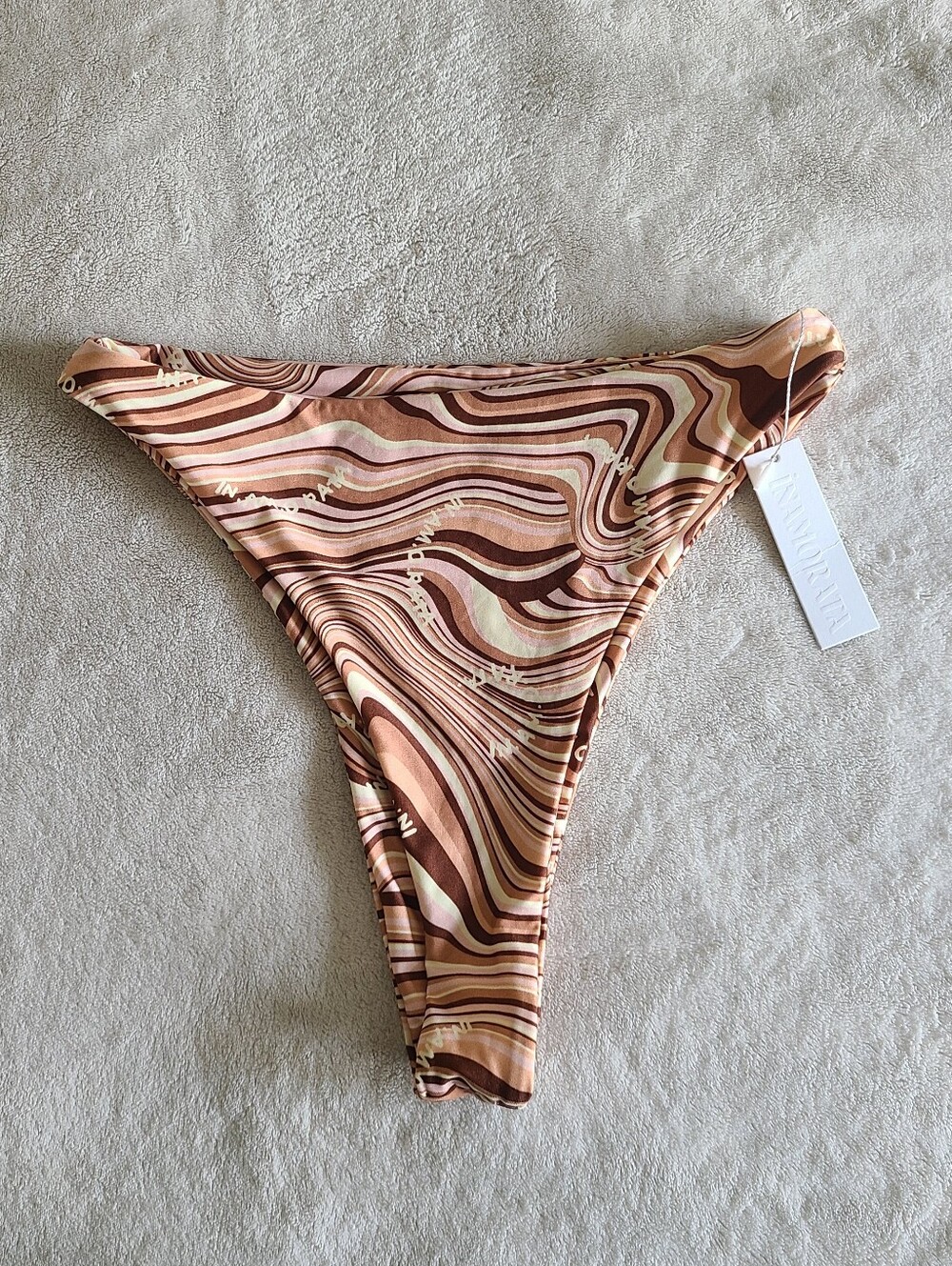 NWT iNAMORATA Brown Swirl Swim Bikini Bottoms Size S